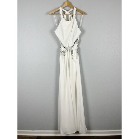 NWT JONATHAN SIMKHAI White Sandi Embellished Cut-Out Halter Dress - Picture 7 of 16